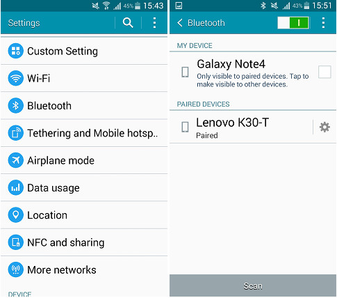 Galaxy Note4 Android Bluetooth transfer